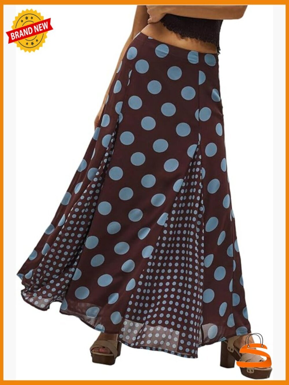 Polka Dot Mesh Maxi Skirt Y2k Swing Flowy Boho Beach Concert Skirt